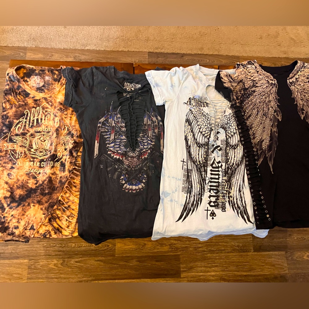 4 Women’s size S Affliction T-Shirts
